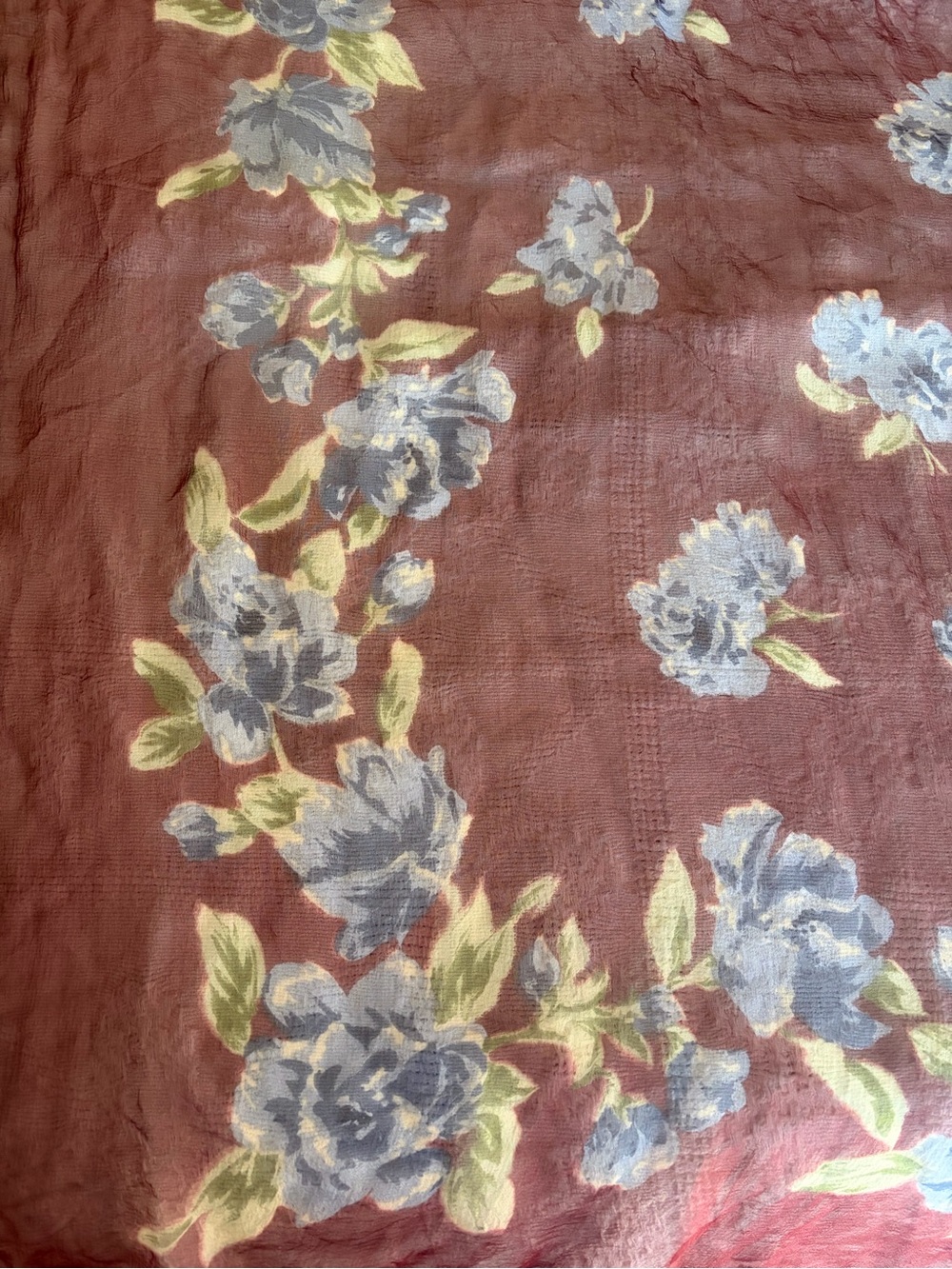 Vintage Lightweight Floral Scarf in Mauve with Blue Blooms Paris